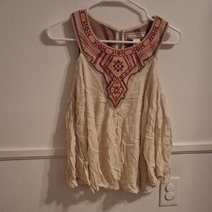 Flying Tomato Cream Tank Top with Graphic Bib Collar